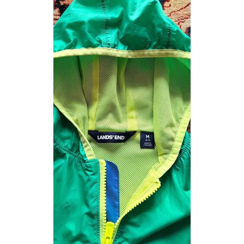 Lands End Girls Sz. M 8-10 Windbreaker Zip Lightweight Jacket Teal/Blue Packable